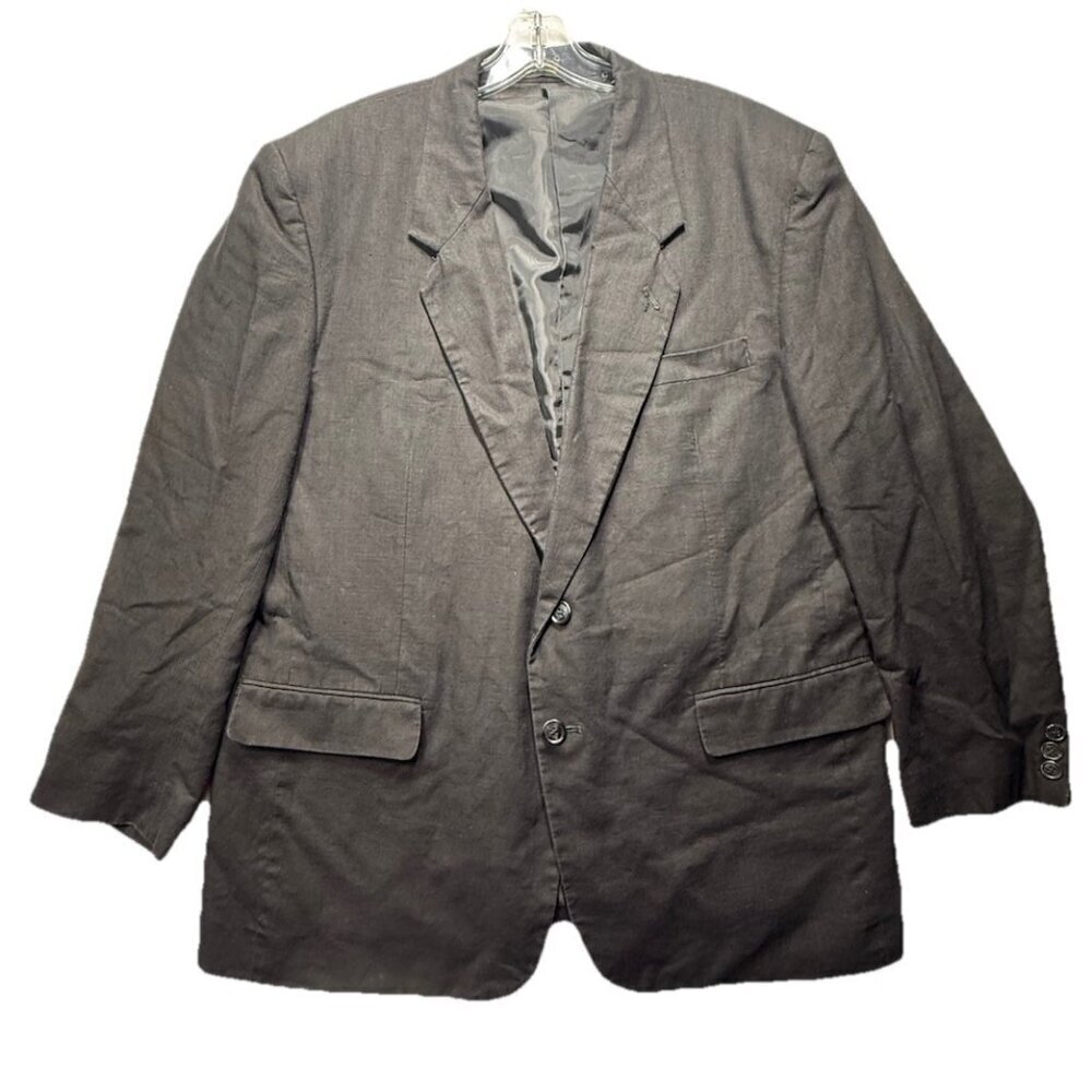 Vintage Carlo Briani Blazer Men's 44R Black Lined Jacket Sport Coat Linen Blend
